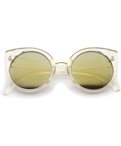 Round Women's Fashion Round Iridescent Mirror Lens Cat Eye Sunglasses 55mm - Clear-gold / Gold Mirror - CZ12J18FC0V $10.97