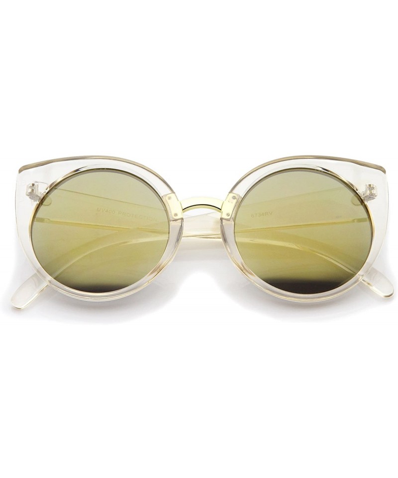 Round Women's Fashion Round Iridescent Mirror Lens Cat Eye Sunglasses 55mm - Clear-gold / Gold Mirror - CZ12J18FC0V $10.97