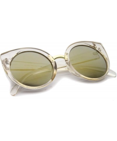 Round Women's Fashion Round Iridescent Mirror Lens Cat Eye Sunglasses 55mm - Clear-gold / Gold Mirror - CZ12J18FC0V $10.97