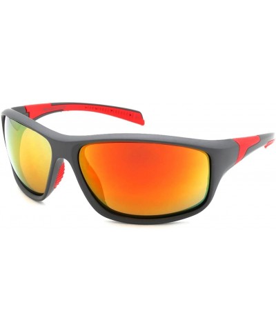 Sport Sports Sunglasses with Color Mirrored Lens 570063/REV - Matte Grey/Red - CZ125YE0CLF $20.24