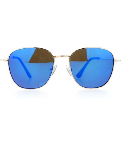 Rectangular Retro Vintage Style Flat Lens Mirrored Mirror Lens Metal Rectangular Sunglasses - Gold Blue - CV12FV98NU5 $12.21