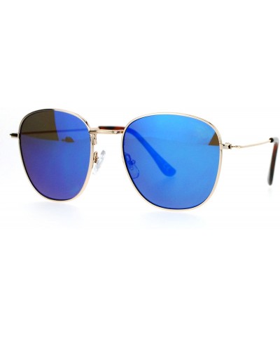 Rectangular Retro Vintage Style Flat Lens Mirrored Mirror Lens Metal Rectangular Sunglasses - Gold Blue - CV12FV98NU5 $12.21