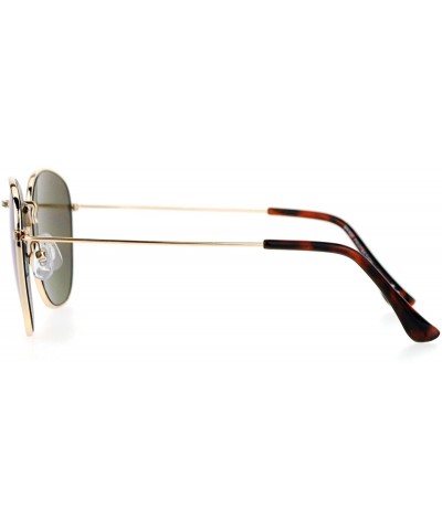 Rectangular Retro Vintage Style Flat Lens Mirrored Mirror Lens Metal Rectangular Sunglasses - Gold Blue - CV12FV98NU5 $12.21