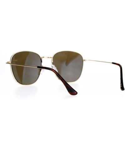 Rectangular Retro Vintage Style Flat Lens Mirrored Mirror Lens Metal Rectangular Sunglasses - Gold Blue - CV12FV98NU5 $12.21