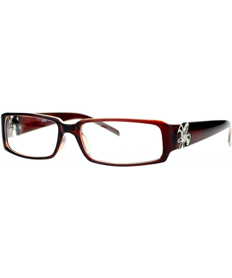 Rectangular Flor de Lis Womens Narrow Rectangular Clear Lens Eye Glasses - Brown - CS11ATARS3X $13.04