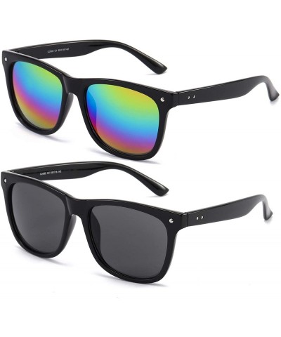 best value retro large horn rimmed mirror lens polarized sunglasses 2 pack rainbow mirror and gray lens c412fius3j3