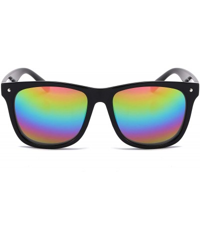Aviator Best Value Retro Large Horn Rimmed Mirror Lens Polarized Sunglasses - 2 Pack - Rainbow Mirror and Gray Lens - C412FIU...