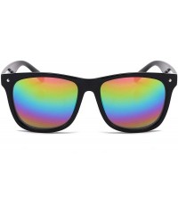 Aviator Best Value Retro Large Horn Rimmed Mirror Lens Polarized Sunglasses - 2 Pack - Rainbow Mirror and Gray Lens - C412FIU...