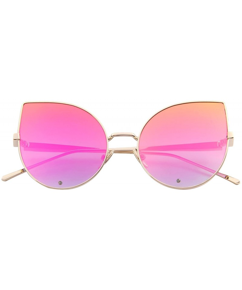 Round Women Rose Gold Cat Eye Sunglasses Pink Mirorred Lens S8026 - Red - CX12IJCDW9X $15.78