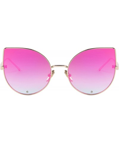 Round Women Rose Gold Cat Eye Sunglasses Pink Mirorred Lens S8026 - Red - CX12IJCDW9X $15.78