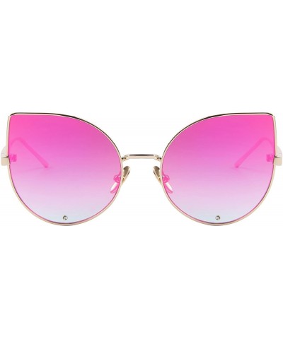 Round Women Rose Gold Cat Eye Sunglasses Pink Mirorred Lens S8026 - Red - CX12IJCDW9X $15.78