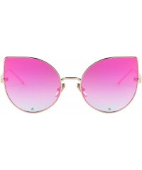 Round Women Rose Gold Cat Eye Sunglasses Pink Mirorred Lens S8026 - Red - CX12IJCDW9X $15.78