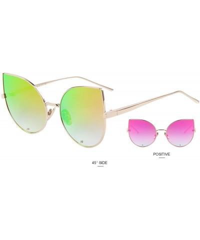 Round Women Rose Gold Cat Eye Sunglasses Pink Mirorred Lens S8026 - Red - CX12IJCDW9X $15.78