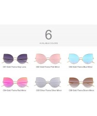 Round Women Rose Gold Cat Eye Sunglasses Pink Mirorred Lens S8026 - Red - CX12IJCDW9X $15.78