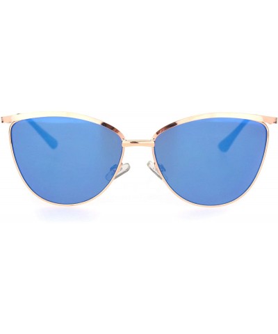 Cat Eye Womens Luxury Metal Rim Cat Eye Designer Fashion Sunglasses - Rose Gold Blue Mirror - C218OCYY5Z7 $9.96