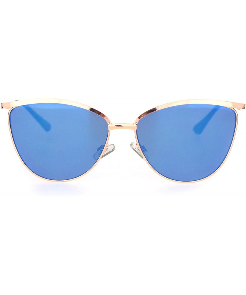 Cat Eye Womens Luxury Metal Rim Cat Eye Designer Fashion Sunglasses - Rose Gold Blue Mirror - C218OCYY5Z7 $9.96