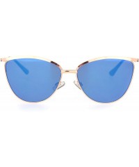 Cat Eye Womens Luxury Metal Rim Cat Eye Designer Fashion Sunglasses - Rose Gold Blue Mirror - C218OCYY5Z7 $9.96