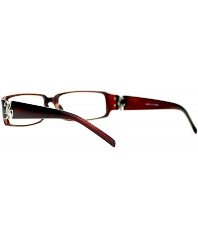 Rectangular Flor de Lis Womens Narrow Rectangular Clear Lens Eye Glasses - Brown - CS11ATARS3X $13.04