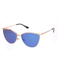 Cat Eye Womens Luxury Metal Rim Cat Eye Designer Fashion Sunglasses - Rose Gold Blue Mirror - C218OCYY5Z7 $9.96