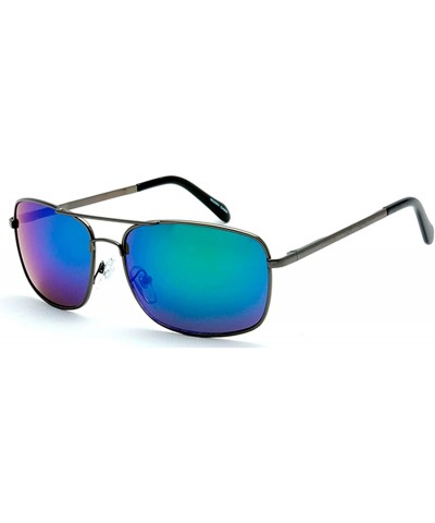 Oversized Classic Fashion Rectangular Flat Top Aviator Reflective Sunglasses - Blue Green - C118YN2YNC9 $9.57