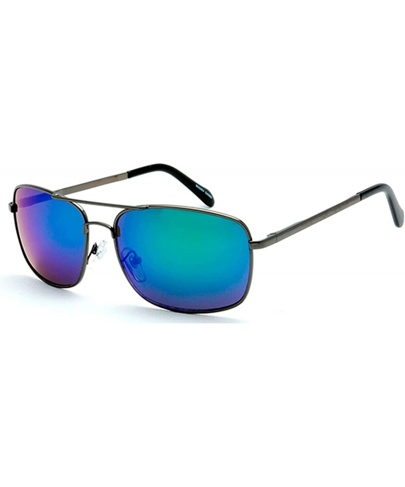 Oversized Classic Fashion Rectangular Flat Top Aviator Reflective Sunglasses - Blue Green - C118YN2YNC9 $18.89