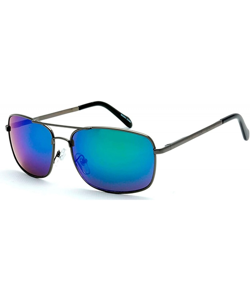 Oversized Classic Fashion Rectangular Flat Top Aviator Reflective Sunglasses - Blue Green - C118YN2YNC9 $9.57