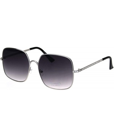 Oversized Womens 90s Oversize Metal Rim Rectangle Bling Rhinestone Sunglasses - Silver Black Smoke - CV18ICSI9DI $23.48