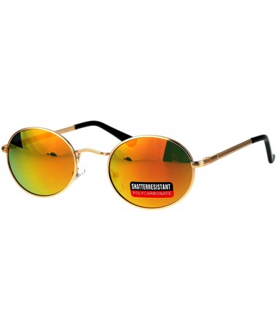 Round Mens 90s Gangster Rapper Mirror Lens Oval Retro Metal Rim Sunglasses - Gold Orange - C117Y0HHI8W $8.33