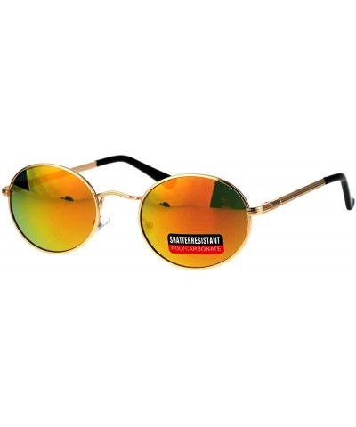 Round Mens 90s Gangster Rapper Mirror Lens Oval Retro Metal Rim Sunglasses - Gold Orange - C117Y0HHI8W $19.18