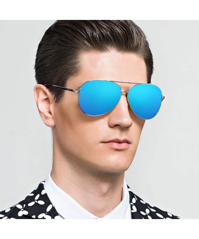 Aviator Classic Mirroed Sunglasses Protection - Silver Frame/ Blue Lens - CP18OX0U3OU $9.86