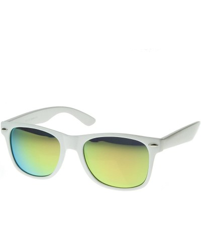 Wayfarer White Square Sunglasses for Men with Colored Reflective Mirror Lens - White / Yellow - CW116T5E7UV $18.19