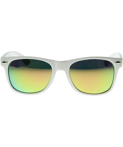 Wayfarer White Square Sunglasses for Men with Colored Reflective Mirror Lens - White / Yellow - CW116T5E7UV $9.22