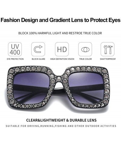 Square elton john oversized sunglasses for women crystal Diamond Rhinestone bling Thick Frame square glasses - CD196E0XHIT $1...