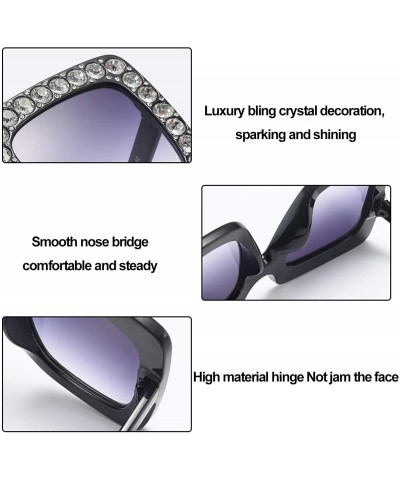 Square elton john oversized sunglasses for women crystal Diamond Rhinestone bling Thick Frame square glasses - CD196E0XHIT $1...