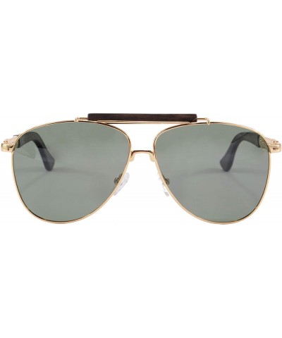 Oval Polarized Sunglasses Metal Frame UV400 Wood Temple Glasses-SG1565 - Gold&ebony - CJ18LQCYM8T $13.58