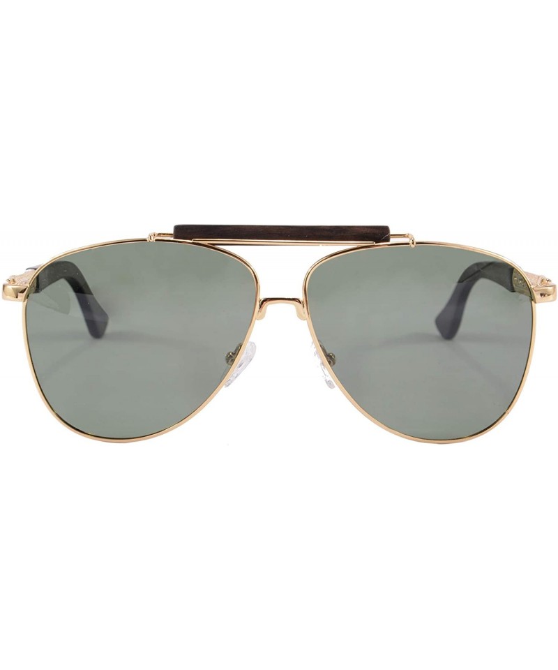 Oval Polarized Sunglasses Metal Frame UV400 Wood Temple Glasses-SG1565 - Gold&ebony - CJ18LQCYM8T $13.58