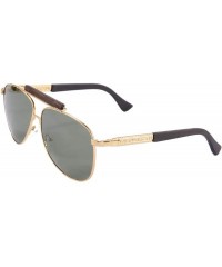 Oval Polarized Sunglasses Metal Frame UV400 Wood Temple Glasses-SG1565 - Gold&ebony - CJ18LQCYM8T $13.58