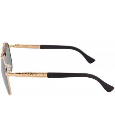 Oval Polarized Sunglasses Metal Frame UV400 Wood Temple Glasses-SG1565 - Gold&ebony - CJ18LQCYM8T $13.58