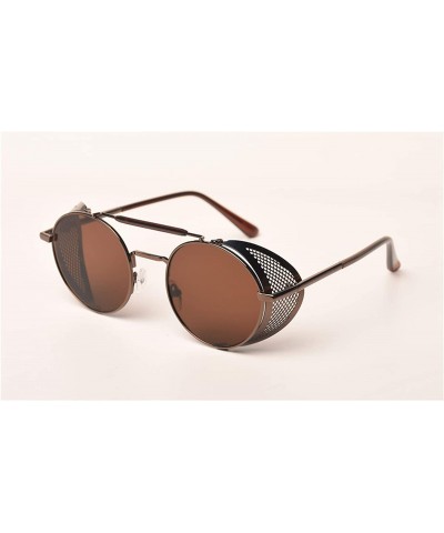 Round Retro Steampunk Sunglasses Round Designer Steam Punk Metal Shields Men Women UV400 Gafas De Sol 086M - CM1985DR83H $35.25