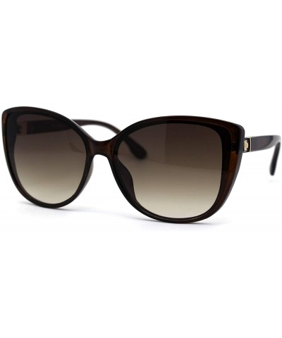 Oversized Womens Oversize Cat Eye Jewel Hinge Plastic Sunglasses - All Brown - CI197M9NI8H $9.80