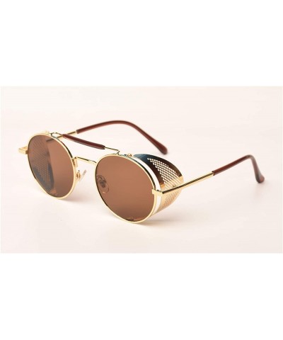 Round Retro Steampunk Sunglasses Round Designer Steam Punk Metal Shields Men Women UV400 Gafas De Sol 086M - CM1985DR83H $57.47