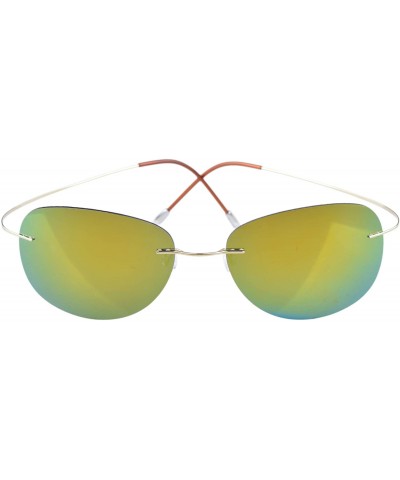 Aviator Rimless Titanium Frame Polarized Sunglasses - Aviator Gold Frame - CN18LT2UYQX $35.44