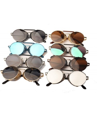 Round Retro Steampunk Sunglasses Round Designer Steam Punk Metal Shields Men Women UV400 Gafas De Sol 086M - CM1985DR83H $35.25