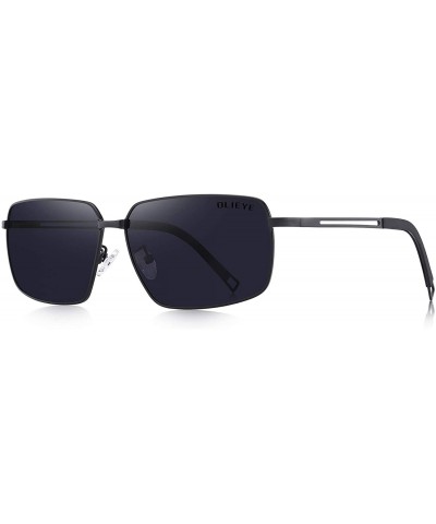 Square Men Polarized Sunglasses Outdoor Fishing Vintage Rectangular Driving Sunglasses - Black - CM18A37USU9 $43.20