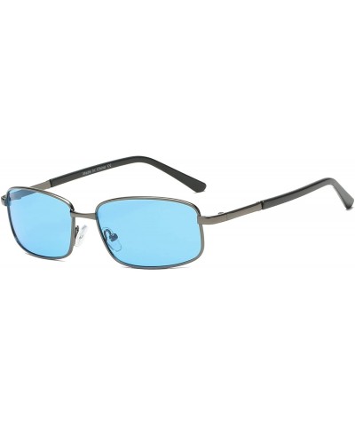 Goggle Small Premium Classic Metal Rectangular Fashion UV Protection for Women and Men Sunglasses - Blue - CF18WU8GRSG $37.98