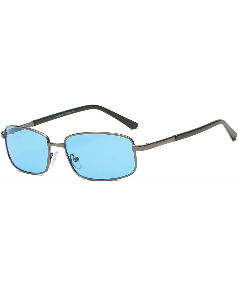 Goggle Small Premium Classic Metal Rectangular Fashion UV Protection for Women and Men Sunglasses - Blue - CF18WU8GRSG $18.99