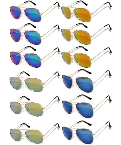 Wayfarer 12 Pack Aviator Eyeglasses Metal Gold- Silver- Black Frame Colored Mirror Lens OWL. - CQ127C92LYL $44.50