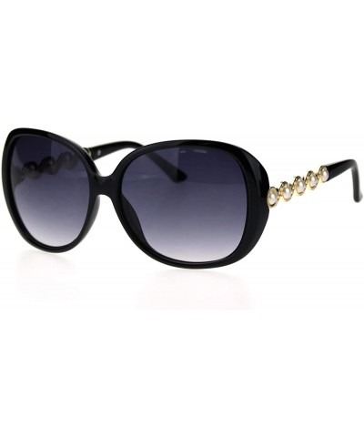 Butterfly Womens Pearl Jewel Arm Thick Plastic Butterfly Diva Sunglasses - Black Smoke - CV18TCM86W7 $22.44