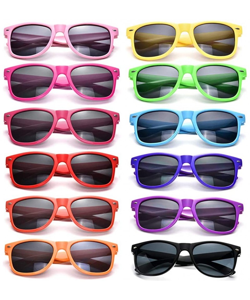 Square Bulk 12 Pack Neon Retro Sunglasses Unisex Adult Kids Party Favors Decor Glasses - Kids Mult - CW18RDXMX2D $16.73