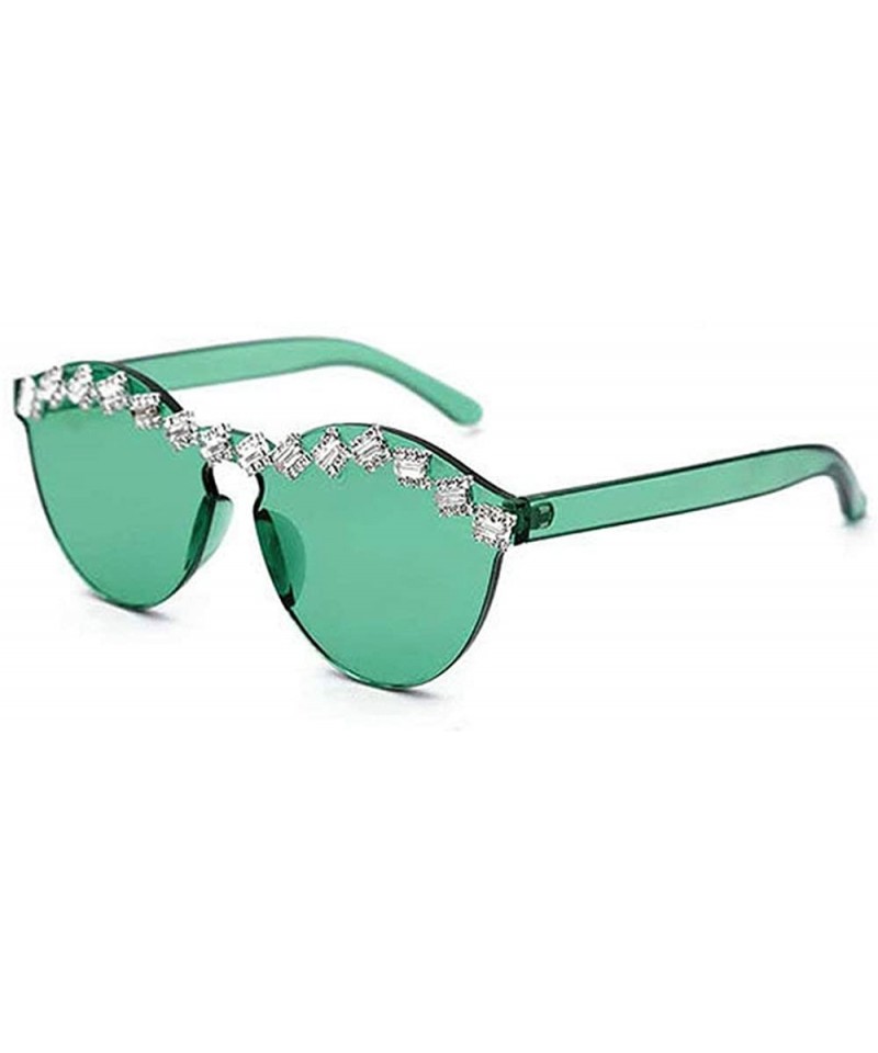 Oval Fashion Party Rhinestone Rimless One-Piece Candy Colored Lens Luxury Diamond Metal Hinge Cat Sunglasses - CK18Y5UXCZN $1...